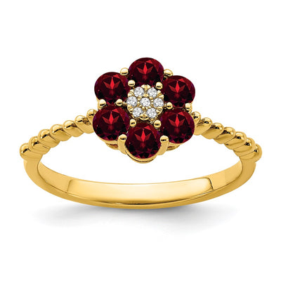 14K Garnet and Diamond Floral Ring