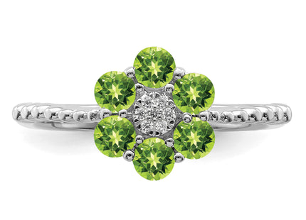 14k White Gold Peridot and Diamond Floral Ring