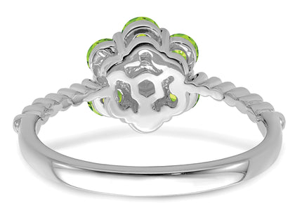 14k White Gold Peridot and Diamond Floral Ring
