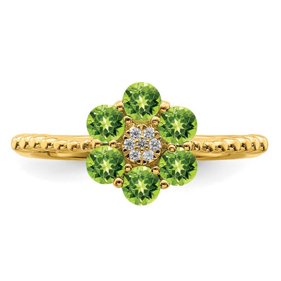 14K Peridot and Diamond Floral Ring