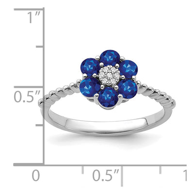 14K White Gold Sapphire and Diamond Floral Ring