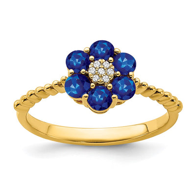 14K Sapphire and Diamond Floral Ring