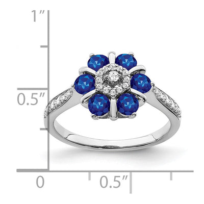14K White Gold Sapphire and Diamond Floral Ring