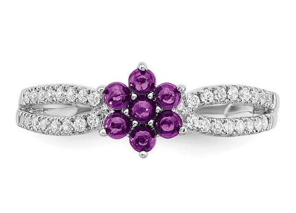 14k White Gold Amethyst and Diamond Floral Ring (Style RM7199-AM-019-WA)