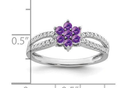 14k White Gold Amethyst and Diamond Floral Ring (Style RM7199-AM-019-WA)
