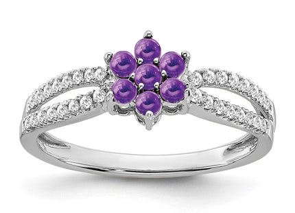 14k White Gold Amethyst and Diamond Floral Ring (Style RM7199-AM-019-WA)