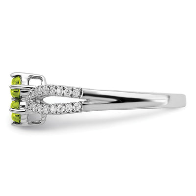 14K White Gold Peridot and Diamond Floral Ring