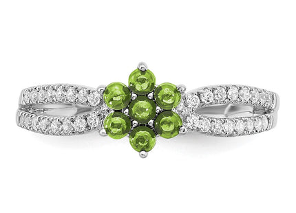 14k White Gold Peridot and Diamond Floral Ring (Style RM7199-PE-019-WA)