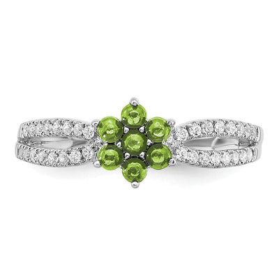 14K White Gold Peridot and Diamond Floral Ring