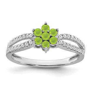 14k White Gold Peridot and Diamond Floral Ring (Style RM7199-PE-019-WA)