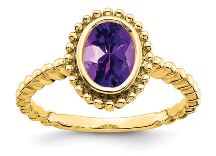 14K 8x6mm Oval Amethyst Bezel Ring