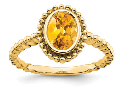 14K 8x6mm Oval Citrine Bezel Ring