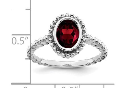 14K White Gold 8x6mm Oval Garnet Bezel Ring, view 4