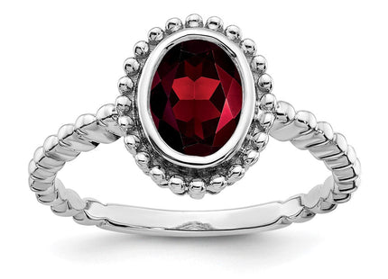 14K White Gold 8x6mm Oval Garnet Bezel Ring