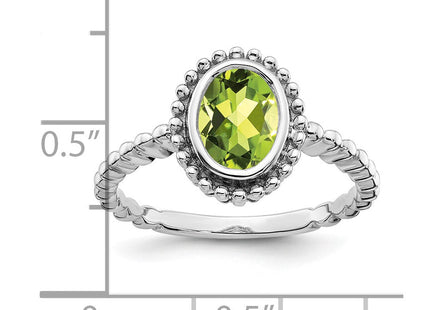 14K White Gold 8x6mm Oval Peridot Bezel Ring, view 4