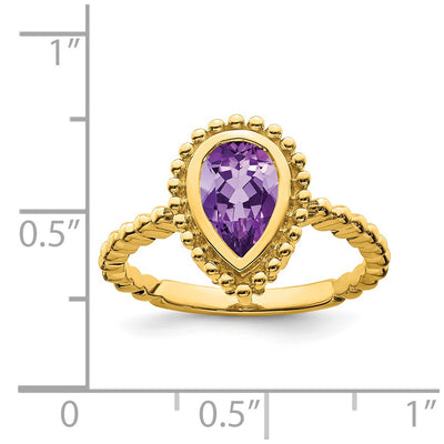 14K Pear Amethyst Ring