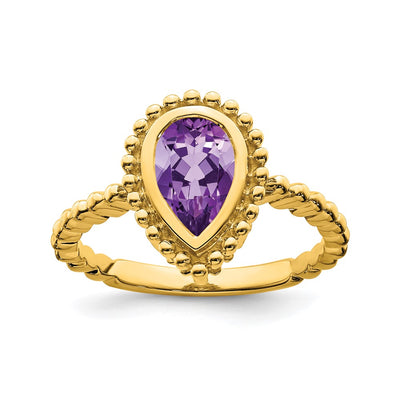 14K Pear Amethyst Ring