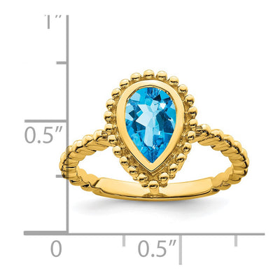14K Pear Blue Topaz Ring