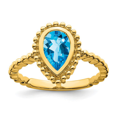 14K Pear Blue Topaz Ring