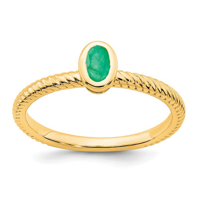 14K Oval Bezel Emerald Ring