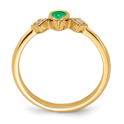 14K Pear Bezel Emerald and Diamond Ring