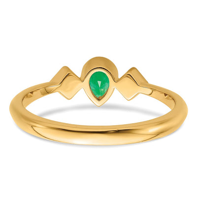 14K Pear Bezel Emerald and Diamond Ring