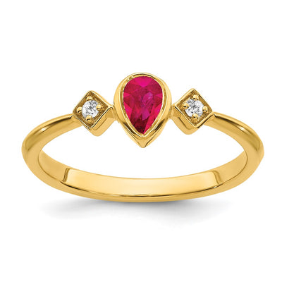 14K Pear Bezel Ruby and Diamond Ring