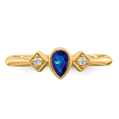 14K Pear Bezel Sapphire and Diamond Ring
