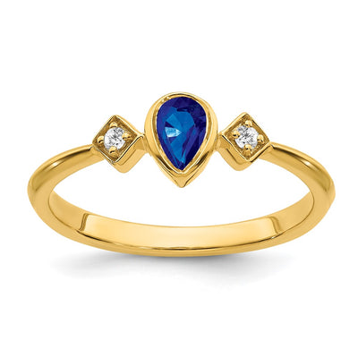 14K Pear Bezel Sapphire and Diamond Ring