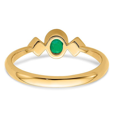 14K Oval Bezel Emerald and Diamond Ring