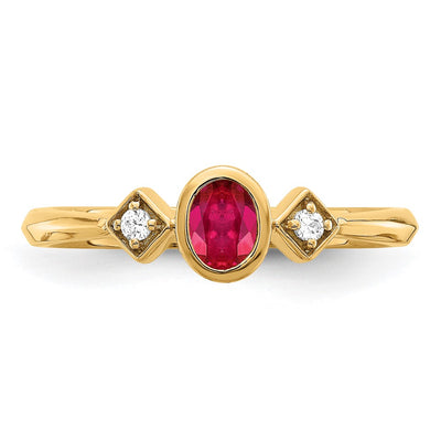14K Oval Bezel Ruby and Diamond Ring