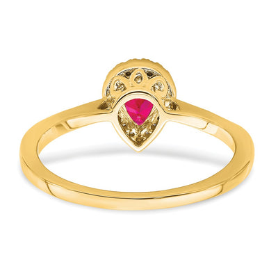 14K Pear Ruby and Diamond Halo Ring