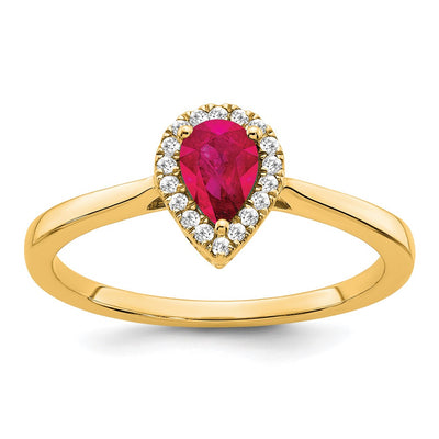 14K Pear Ruby and Diamond Halo Ring
