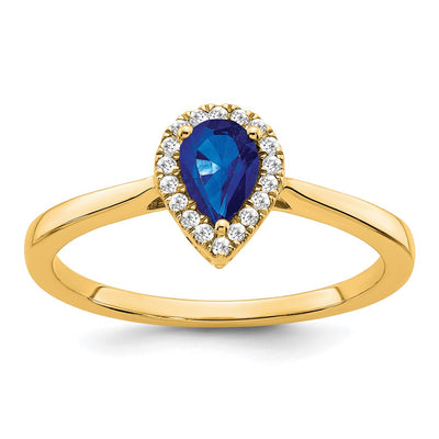 14K Pear Sapphire and Diamond Halo Ring
