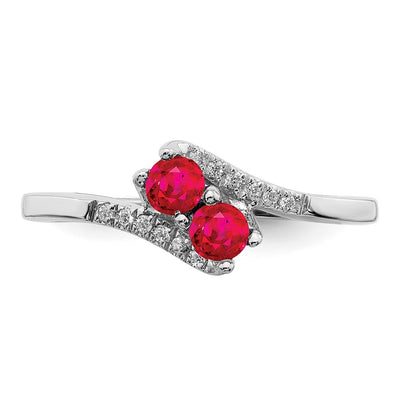 14K White Gold Ruby and Diamond 2-stone Bypass Ring