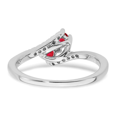 14K White Gold Ruby and Diamond 2-stone Bypass Ring