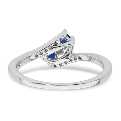14K White Gold Sapphire and Diamond 2-stone Bypass Ring
