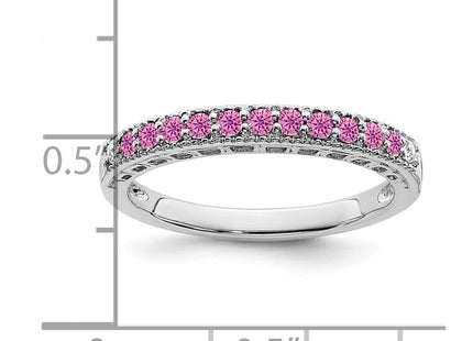 14k White Gold Created Pink Sapphire and Diamond Band (Style RM7244-CPS-004-WA)