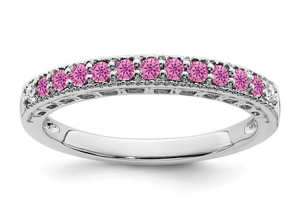 14k White Gold Created Pink Sapphire and Diamond Band (Style RM7244-CPS-004-WA)