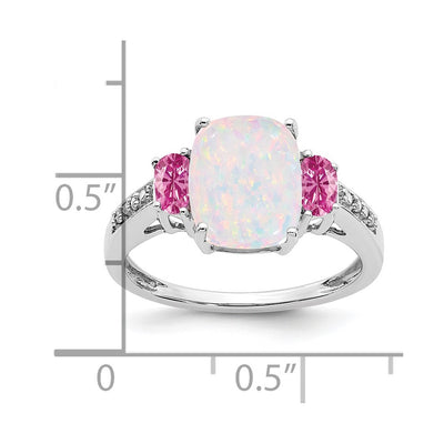14K White Gold Created Opal/Created Pink Sapphire/Diamond Ring