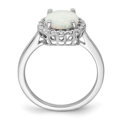 14K White Gold Created Opal and Diamond Halo Ring