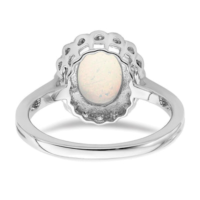 14K White Gold Created Opal and Diamond Halo Ring