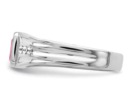 14k White Gold Created Ruby and Diamond Mens Ring