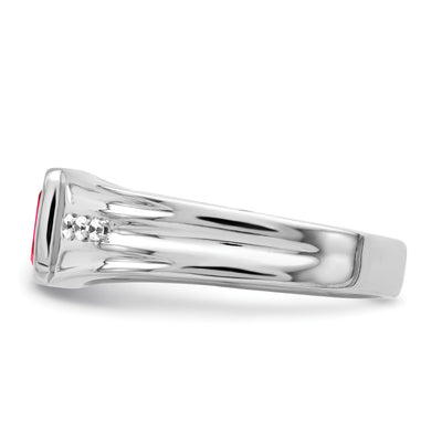 14K White Gold Created Ruby and Diamond Mens Ring