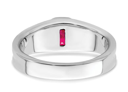 14k White Gold Created Ruby and Diamond Mens Ring