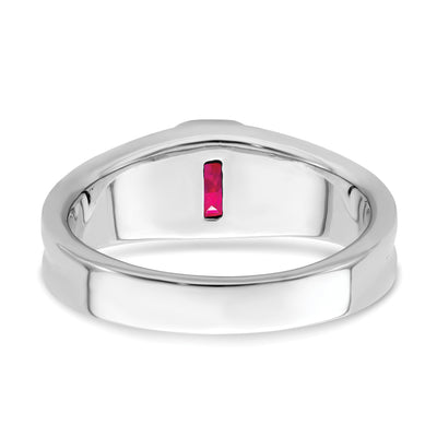 14K White Gold Created Ruby and Diamond Mens Ring