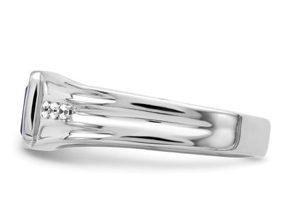 14k White Gold Created Sapphire and Diamond Mens Ring (Style RM7306-SA-010-WA)