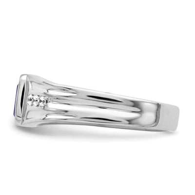 14K White Gold Created Sapphire and Diamond Mens Ring