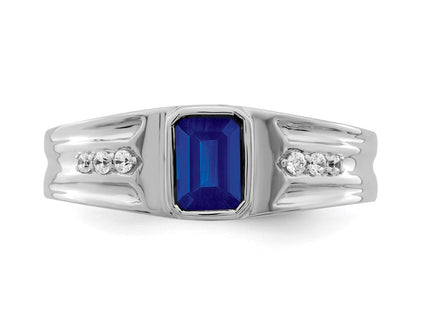 14k White Gold Created Sapphire and Diamond Mens Ring (Style RM7306-SA-010-WA)