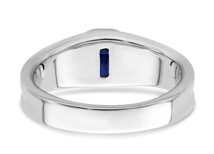 14k White Gold Created Sapphire and Diamond Mens Ring (Style RM7306-SA-010-WA)